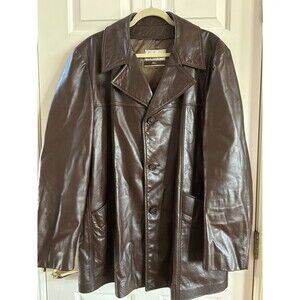 Cresco By Puritan Brown Leather Button Up Jacket Mens Size 46L Vintage